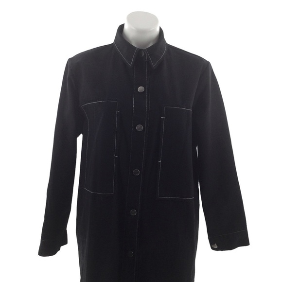 The Weeknd Black Denim Contrast White Stitch Long Trench Coat - Picture 4 of 15